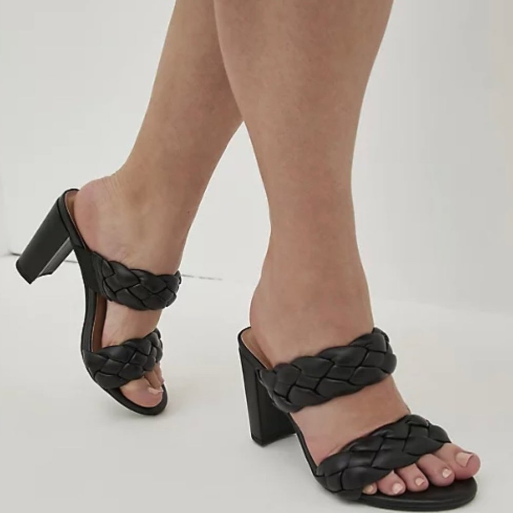 Torrid Womens New Braided Coven Straps Faux Leather Black Block Heel Mule 11.5